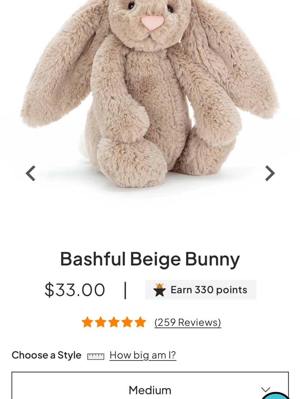 Bashful Beige Bunny Plush